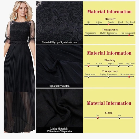 Pleated Lace Chiffon Formal Evening Casual Maxi A-Line black Dress - Picture 14 of 15